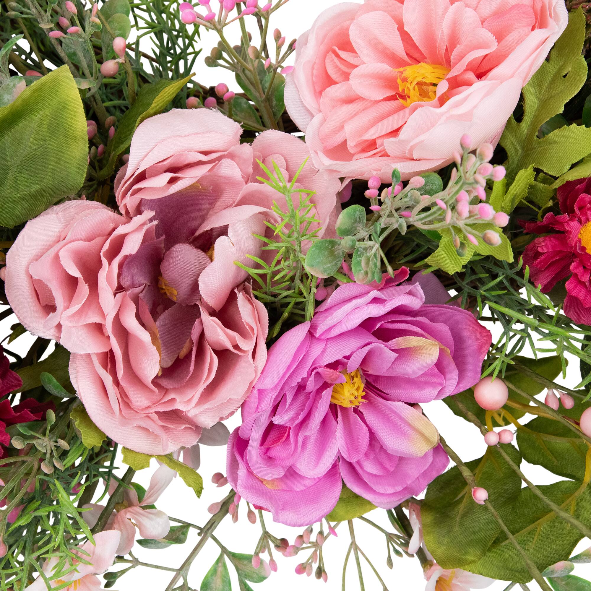 28" Pink Peony Mixed Floral Half Spring Wreath